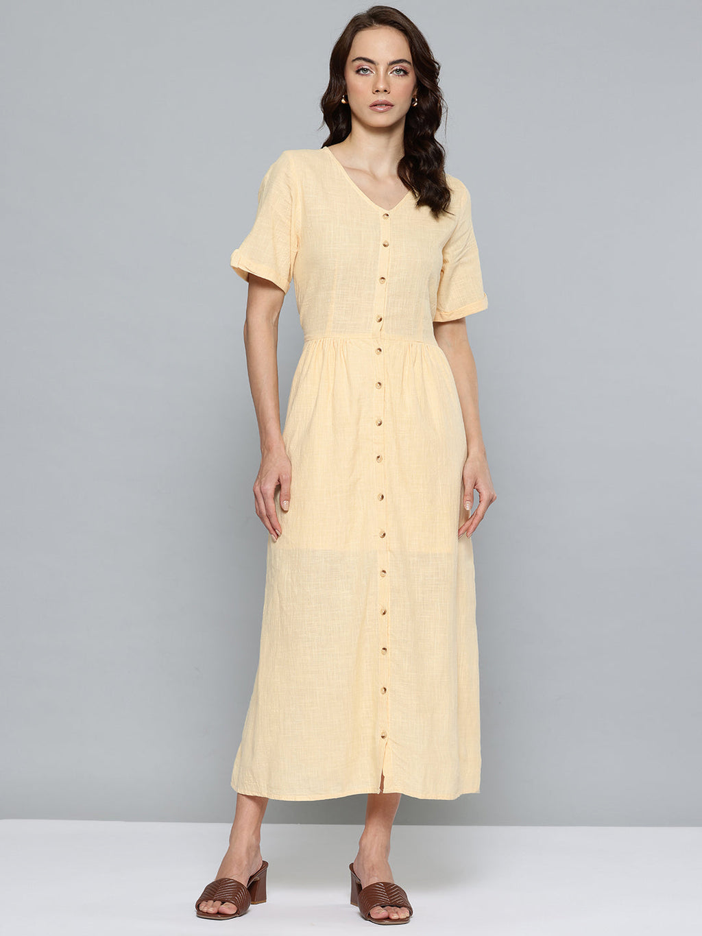 Yellow cotton long dress