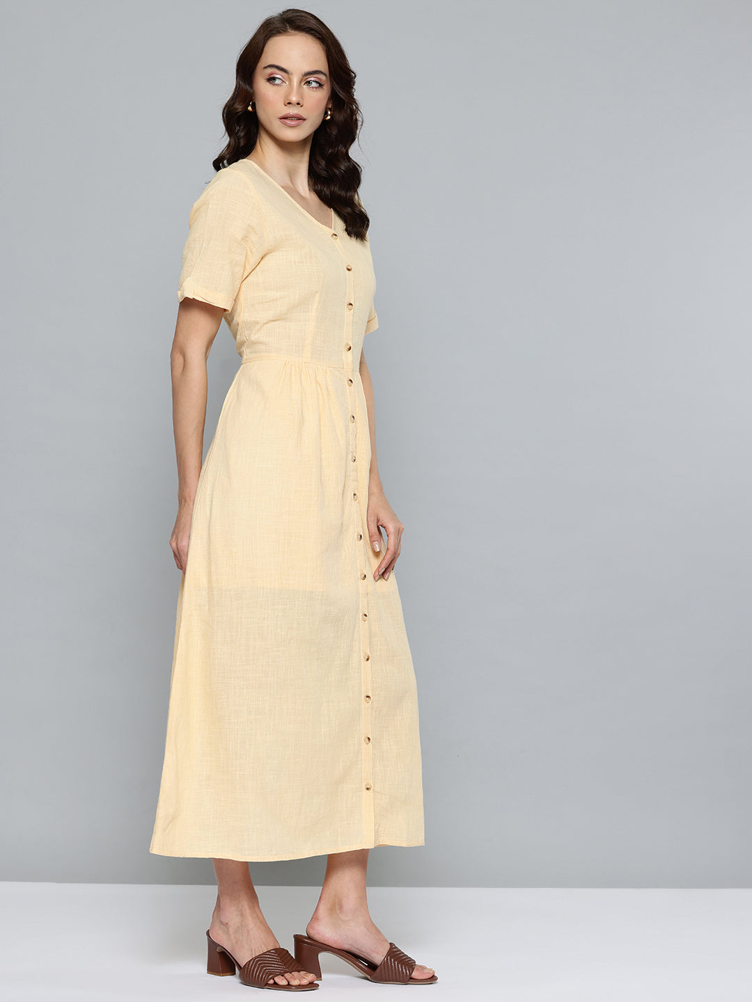 Yellow cotton long dress