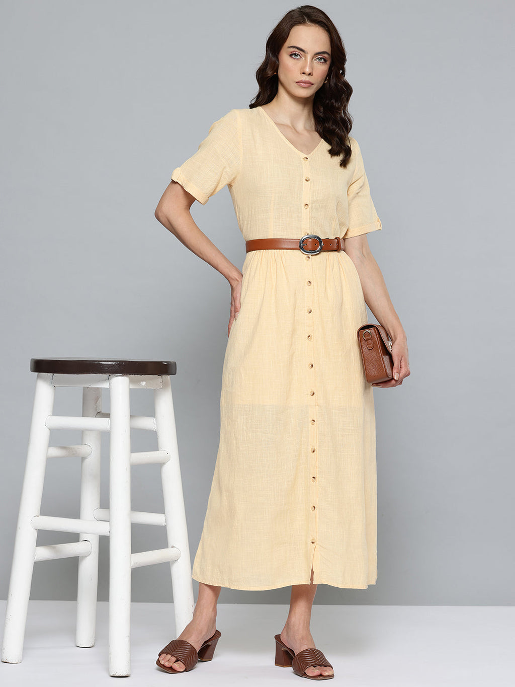 Yellow cotton long dress
