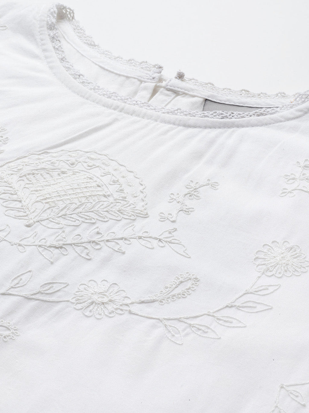 White Floral Embroidered Shift Mini Dress