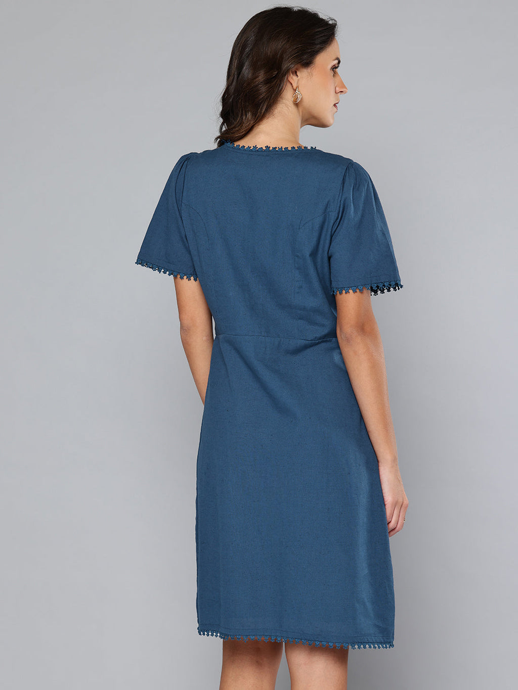Lace detail Blue mid-length dress
