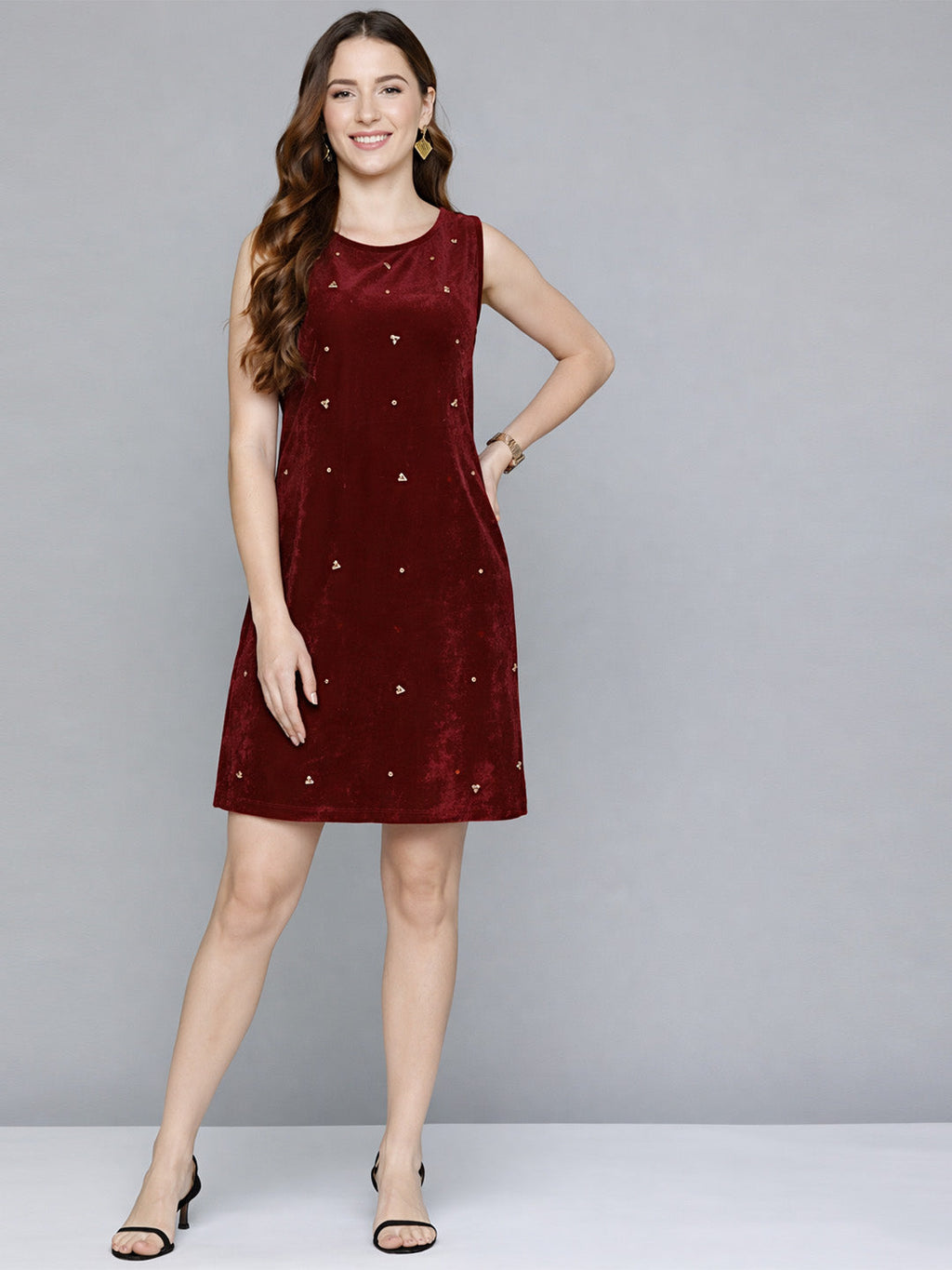 scoup-dark-red-embellished-velvet-short-dress
