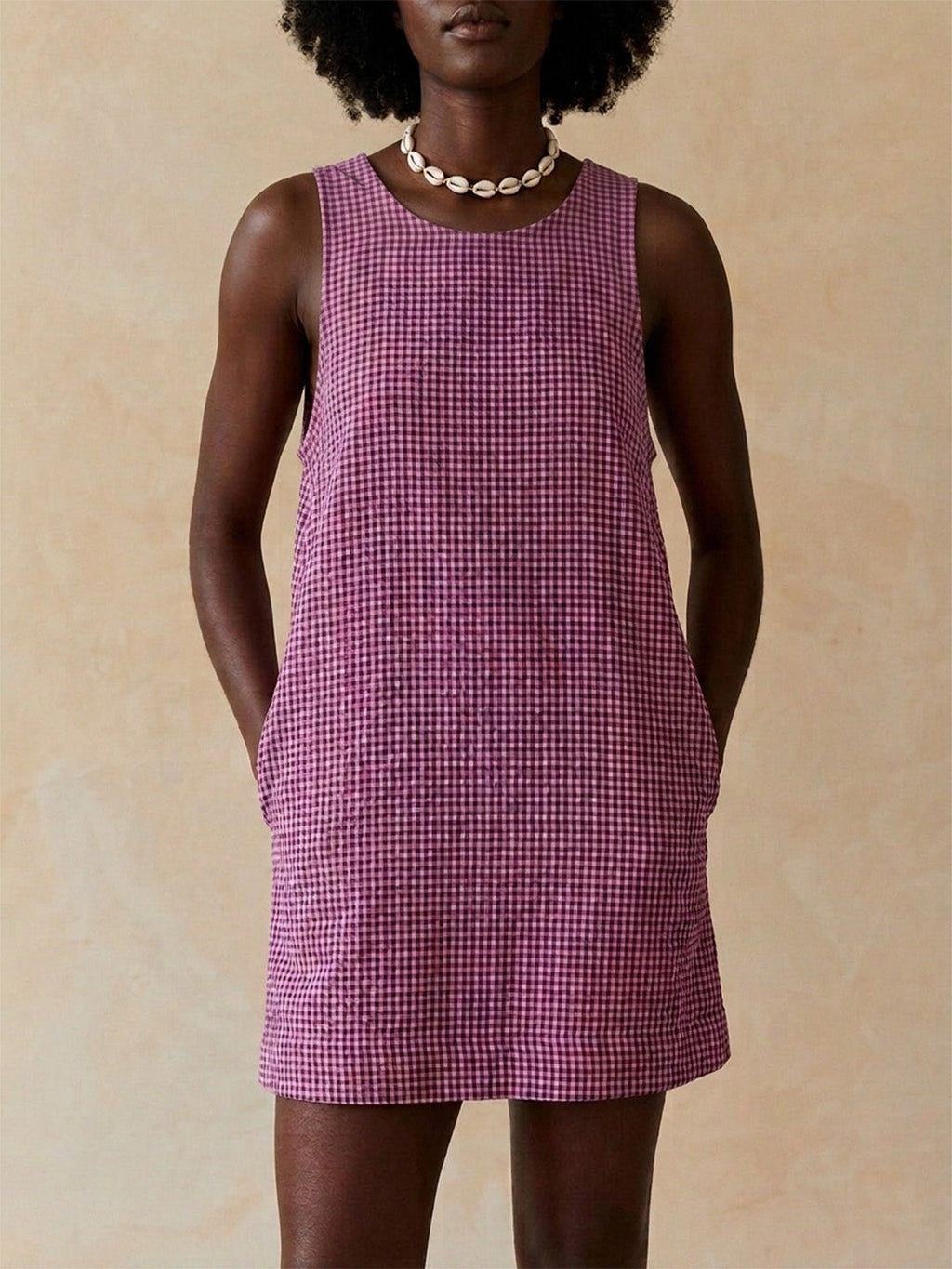 Sleeveless Cotton Check Dress