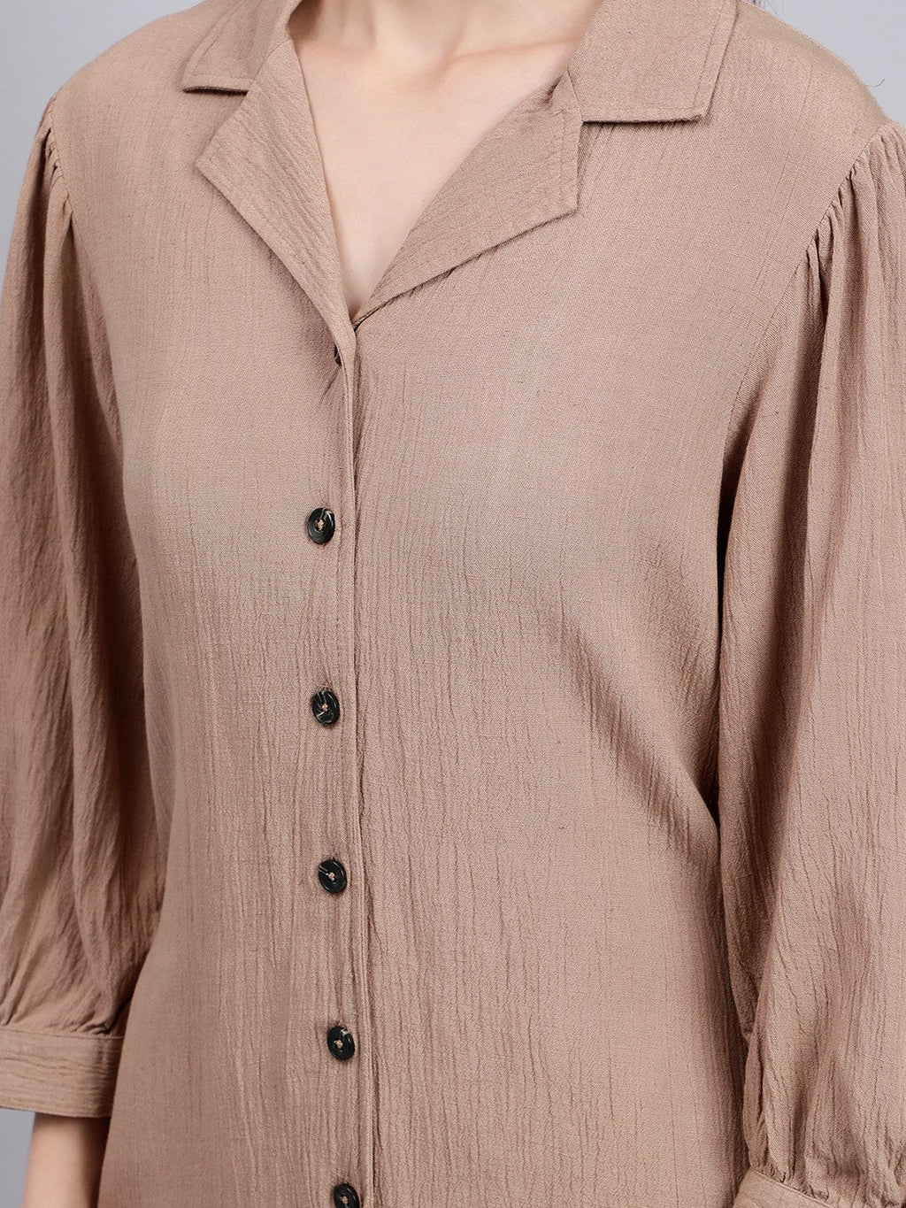 Scoup Brown Midi Shirt Dress with Lapel Collar