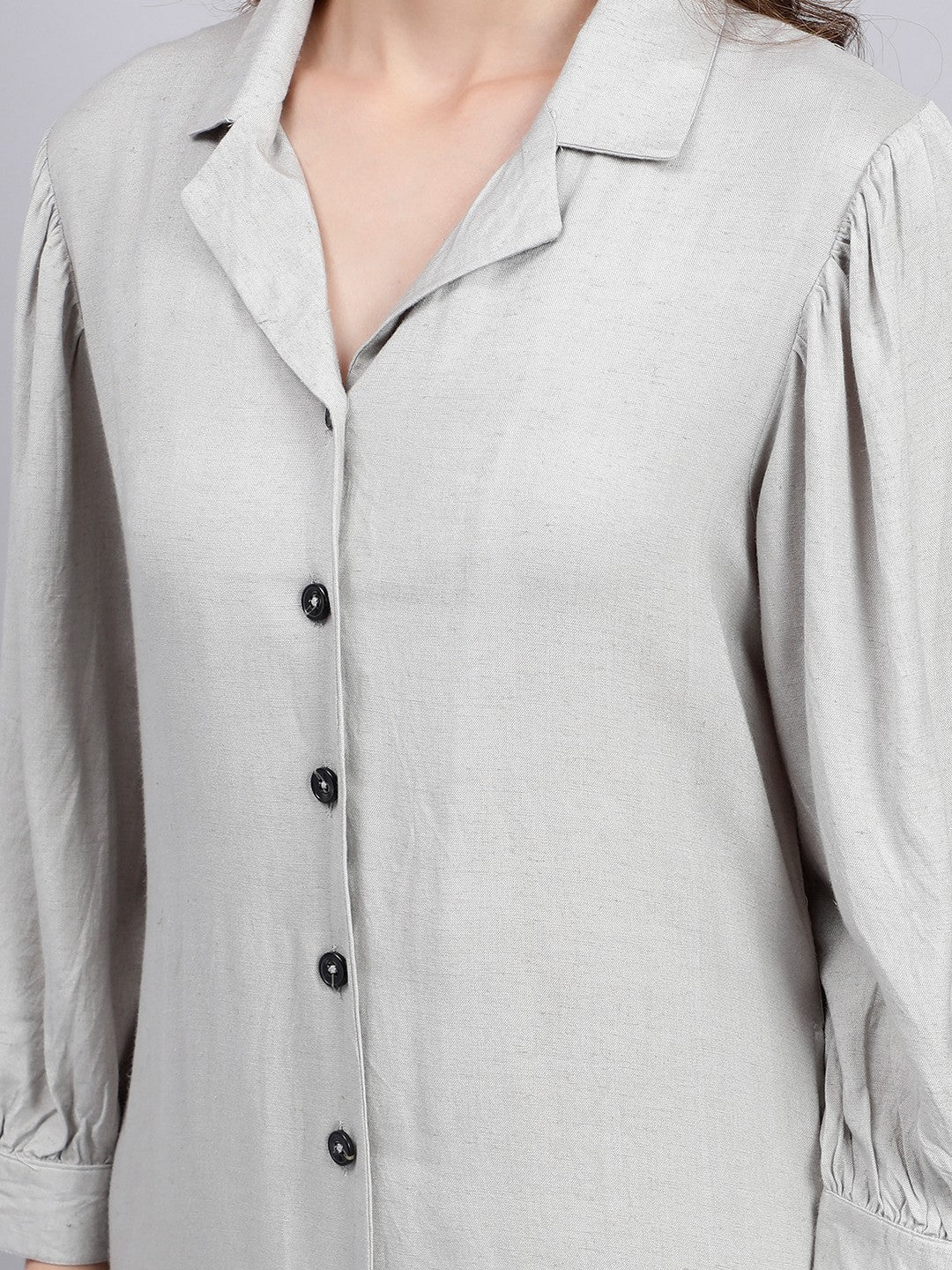 Scoup Dusty Sea Green Midi Shirt Dress with a Lapel Collar