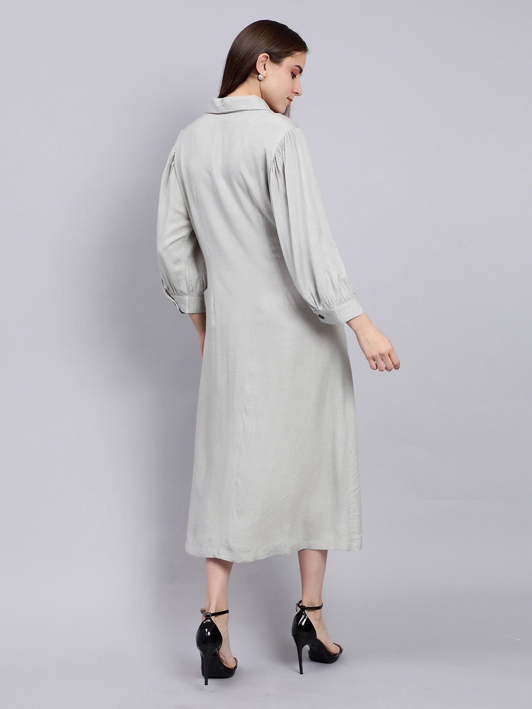 Scoup Dusty Sea Green Midi Shirt Dress with a Lapel Collar