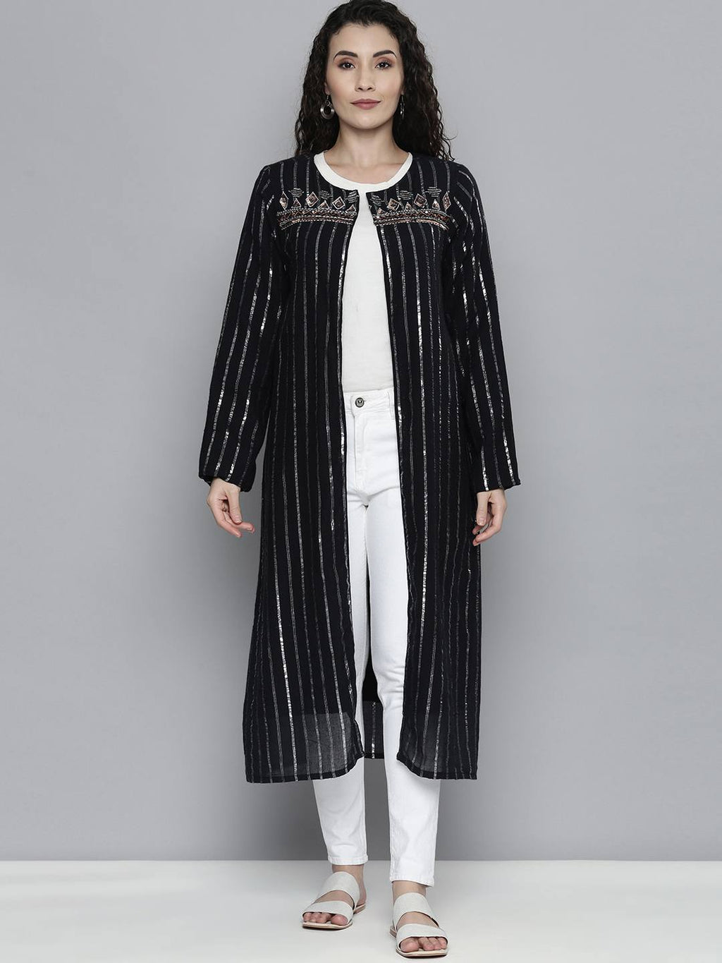 Scoup Embellished Stripe Long Shrug