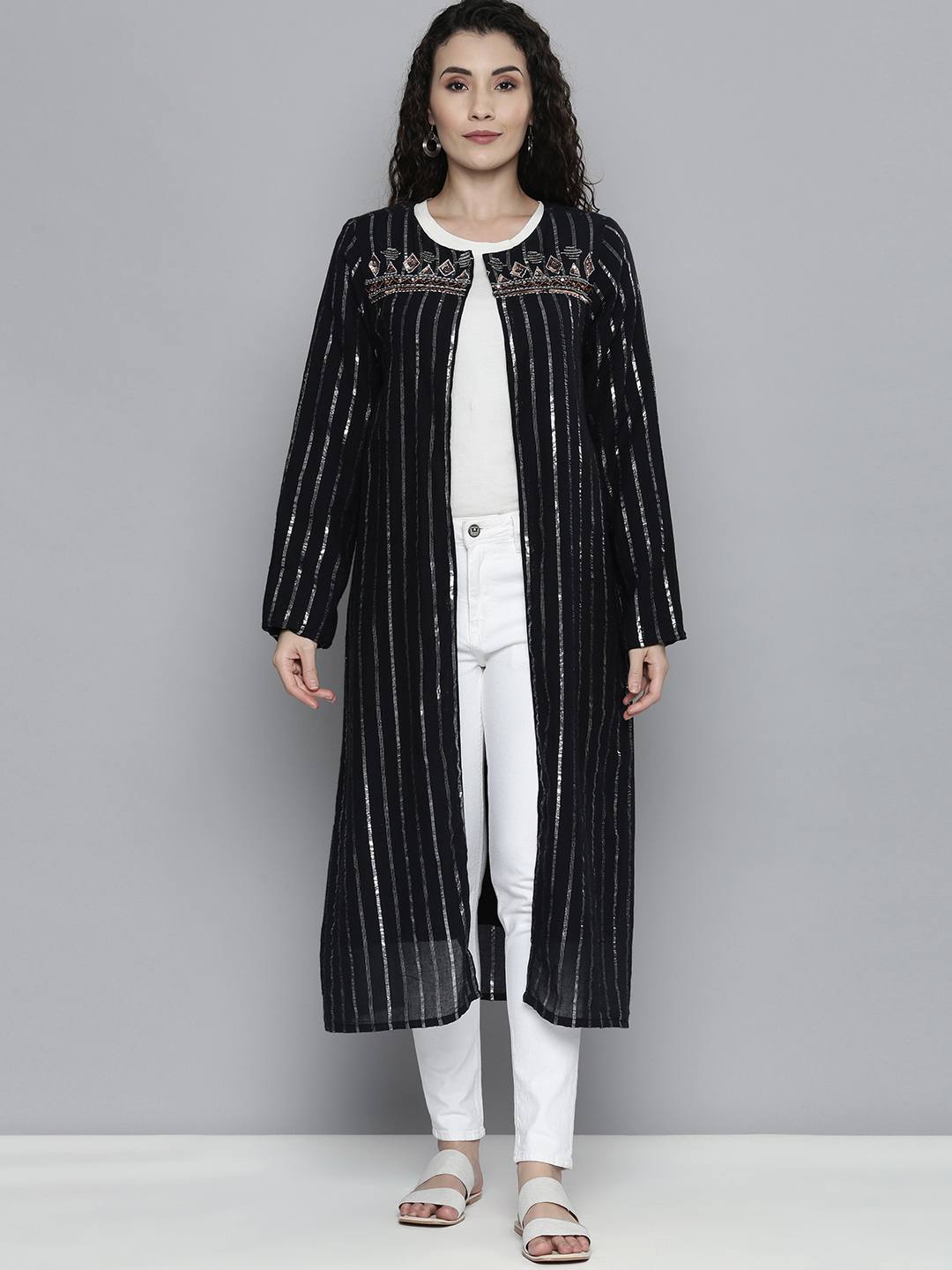 Scoup Embellished Stripe Long Shrug