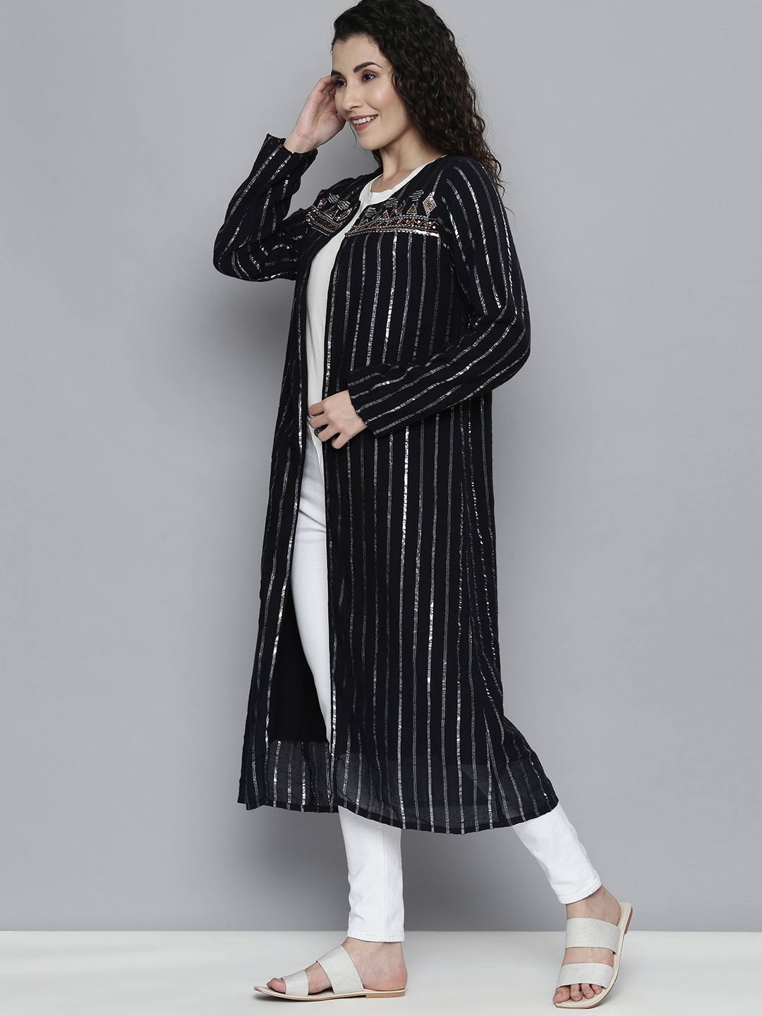 Scoup Embellished Stripe Long Shrug