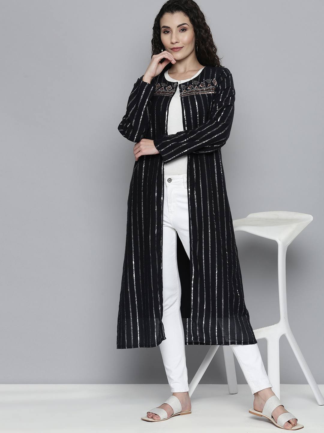 Scoup Embellished Stripe Long Shrug