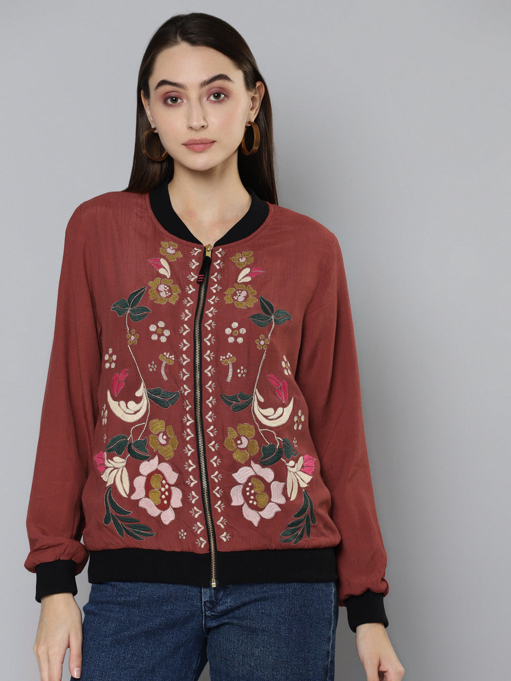 Scoup Rust Embroidered Bomber Jacket