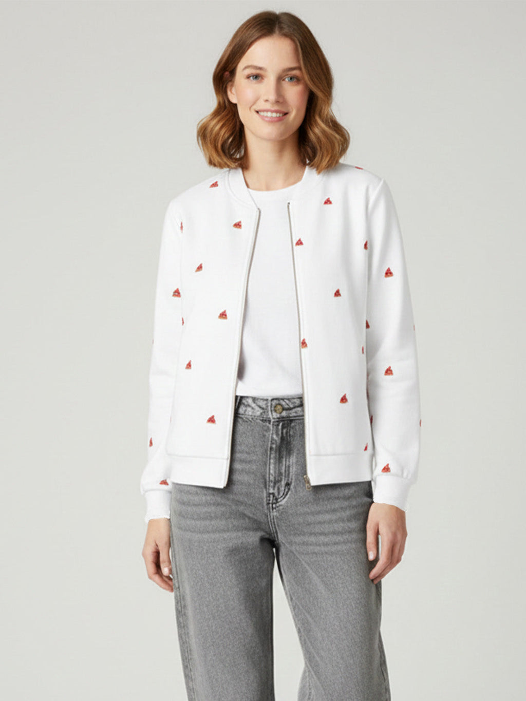 White Embroidered Fleece Jacket.