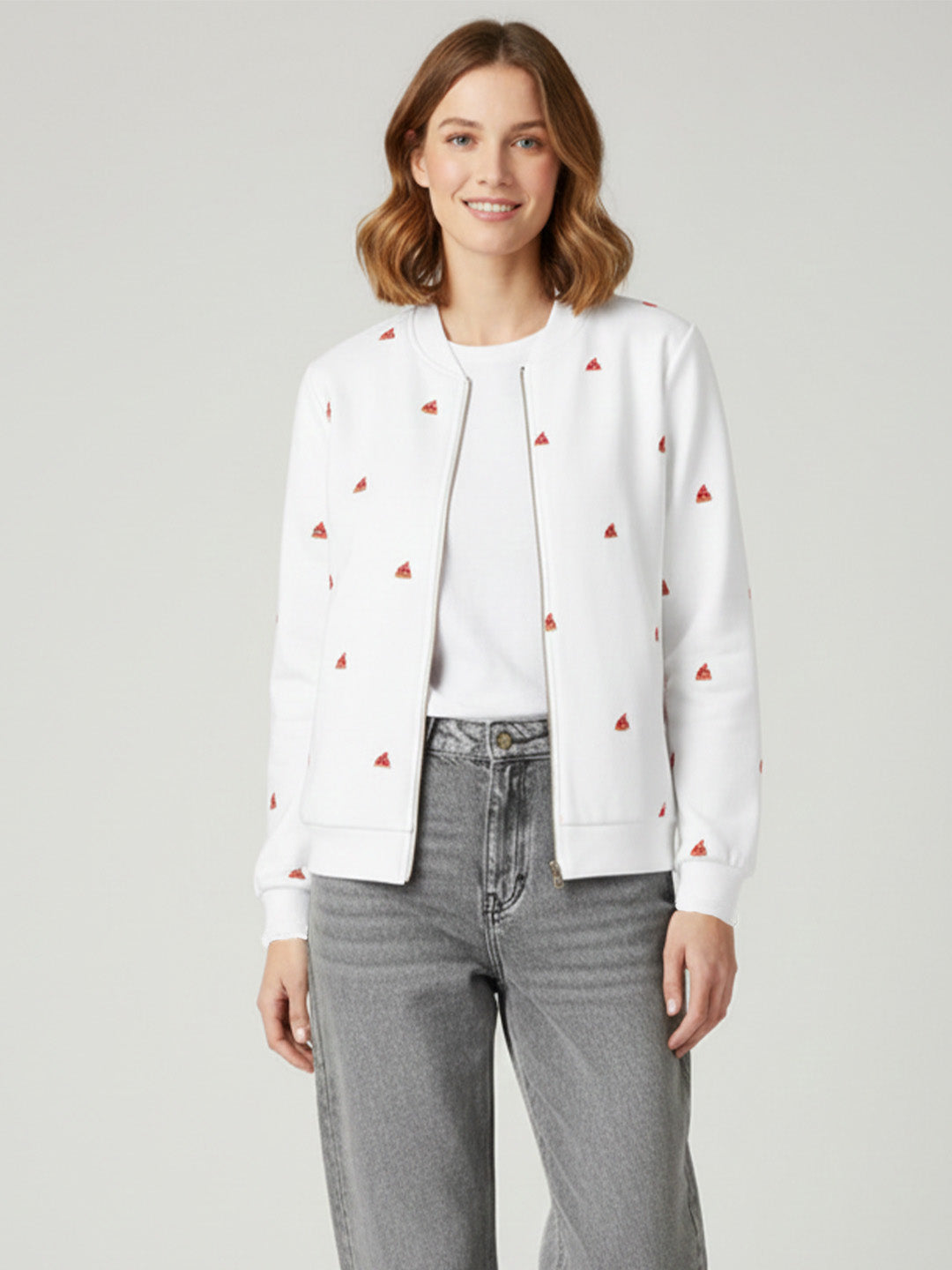 White Embroidered Fleece Jacket.
