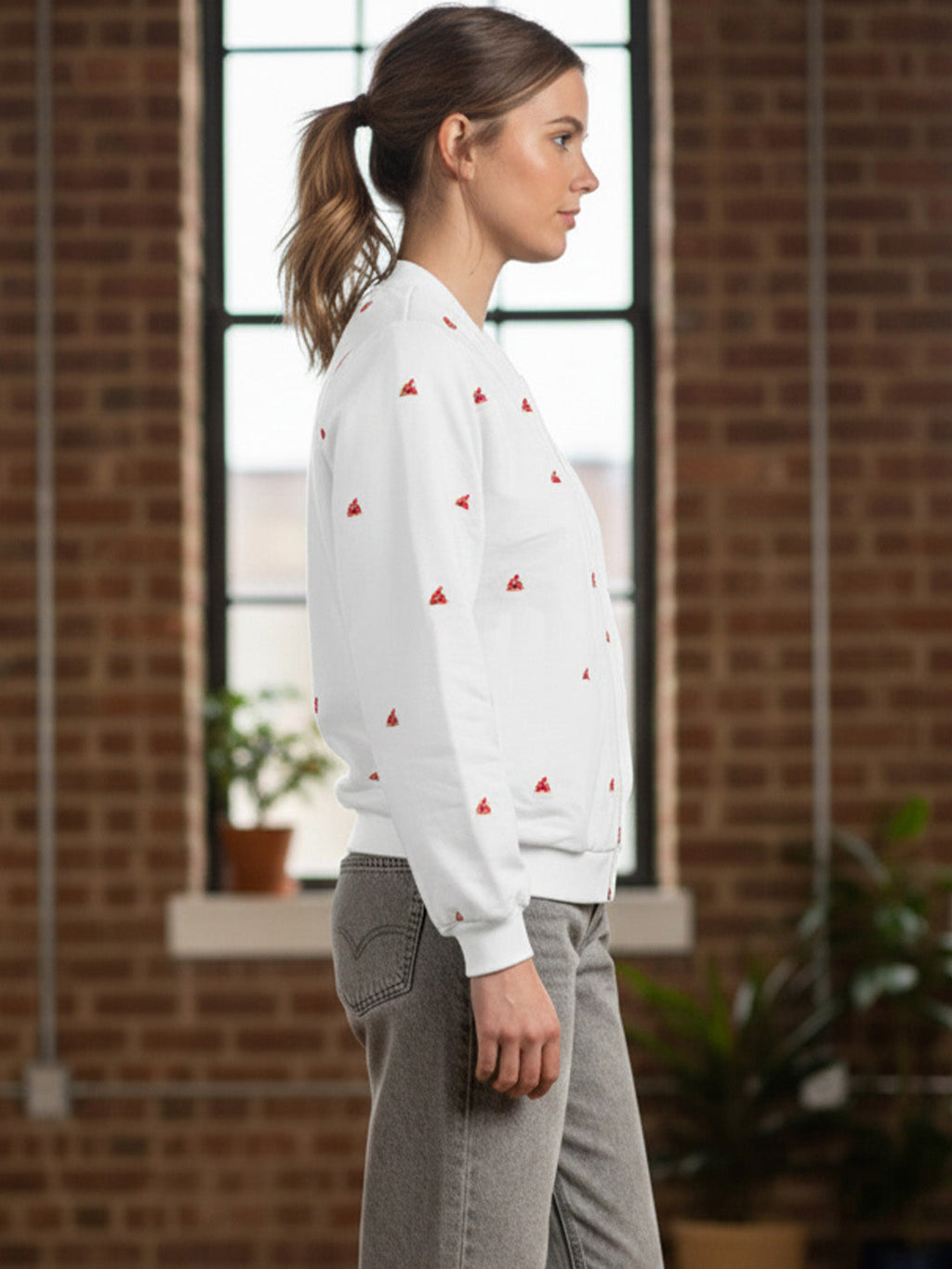 White Embroidered Fleece Jacket.