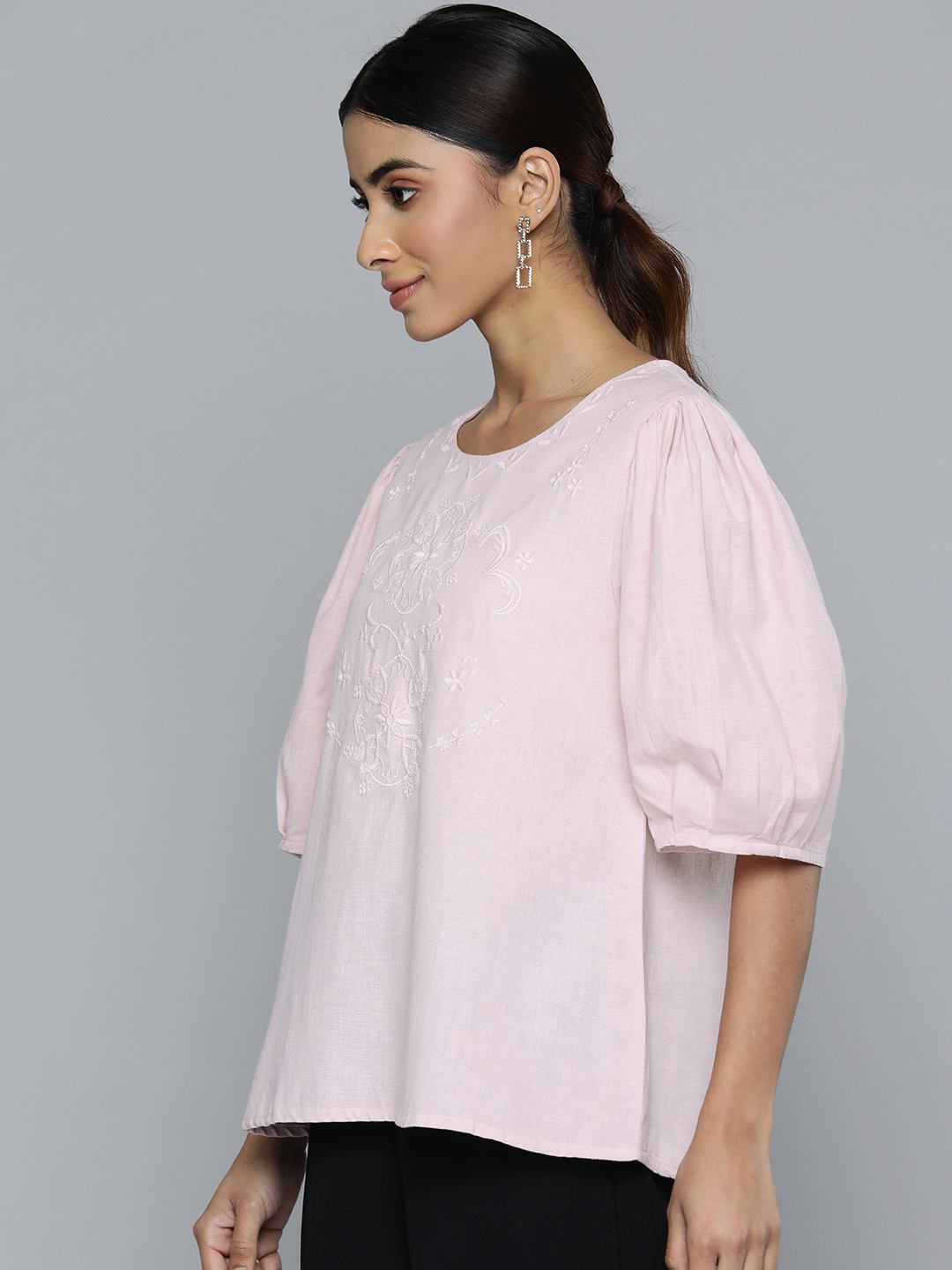Scoup embroidered-pink-top-with-pleat-detail-on-sleeves