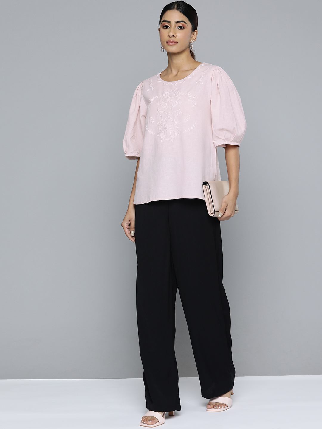 Scoup embroidered-pink-top-with-pleat-detail-on-sleeves