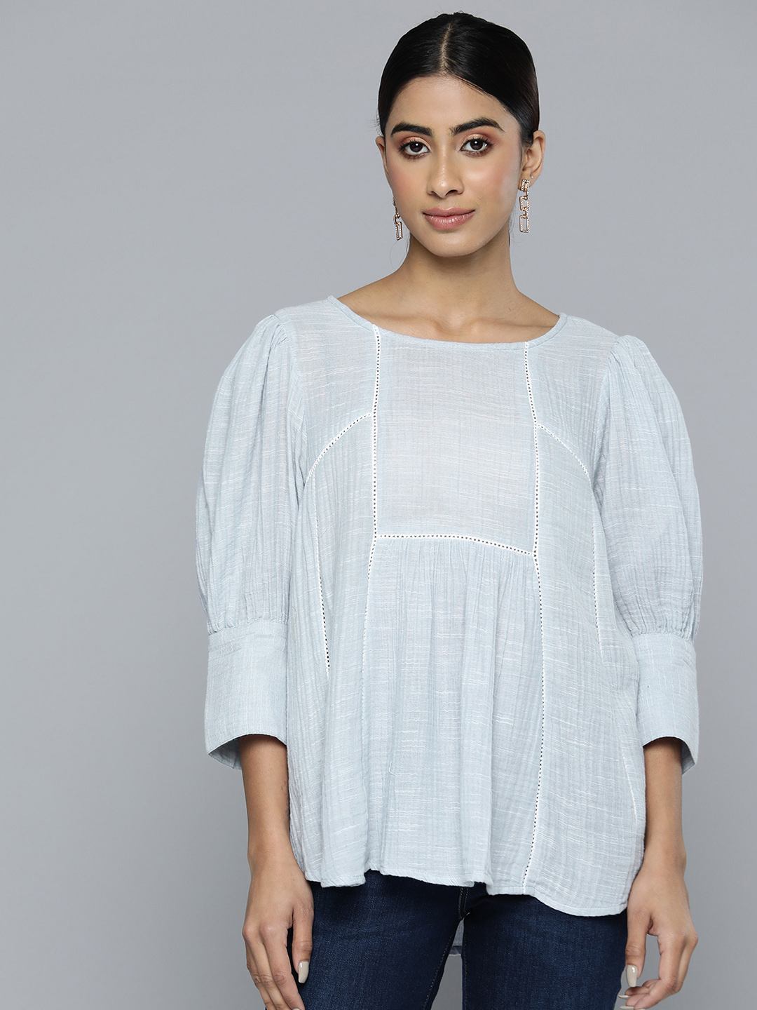 Scoup lace-detailed-a-line-top-in-light-blue-cotton-slub