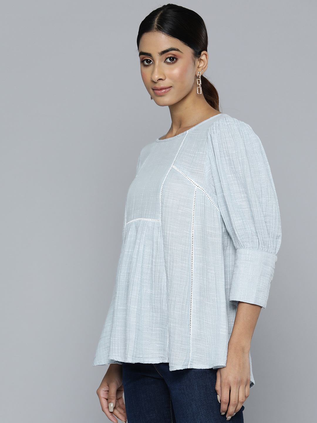 Scoup lace-detailed-a-line-top-in-light-blue-cotton-slub