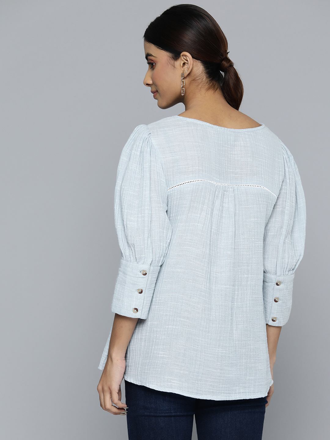 Scoup lace-detailed-a-line-top-in-light-blue-cotton-slub