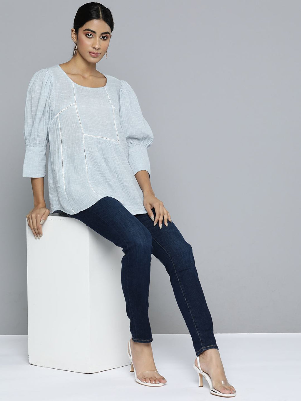 Scoup lace-detailed-a-line-top-in-light-blue-cotton-slub