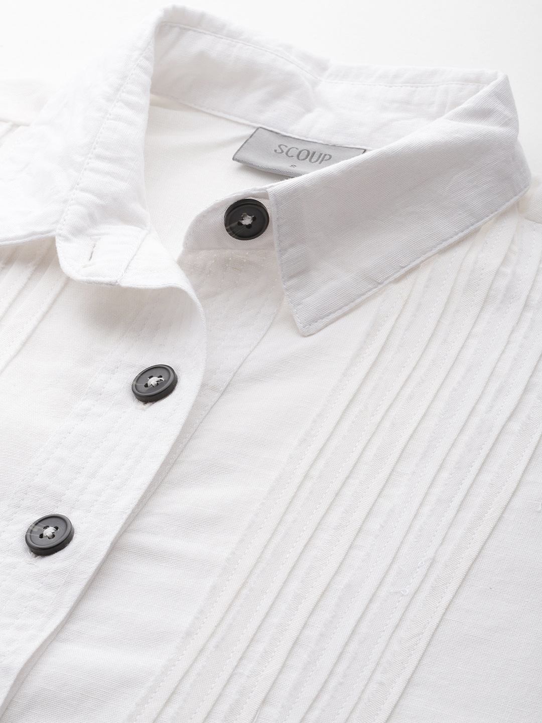 Scoup white-linen-shirt-with-raw-edge-patched-pleat-detail
