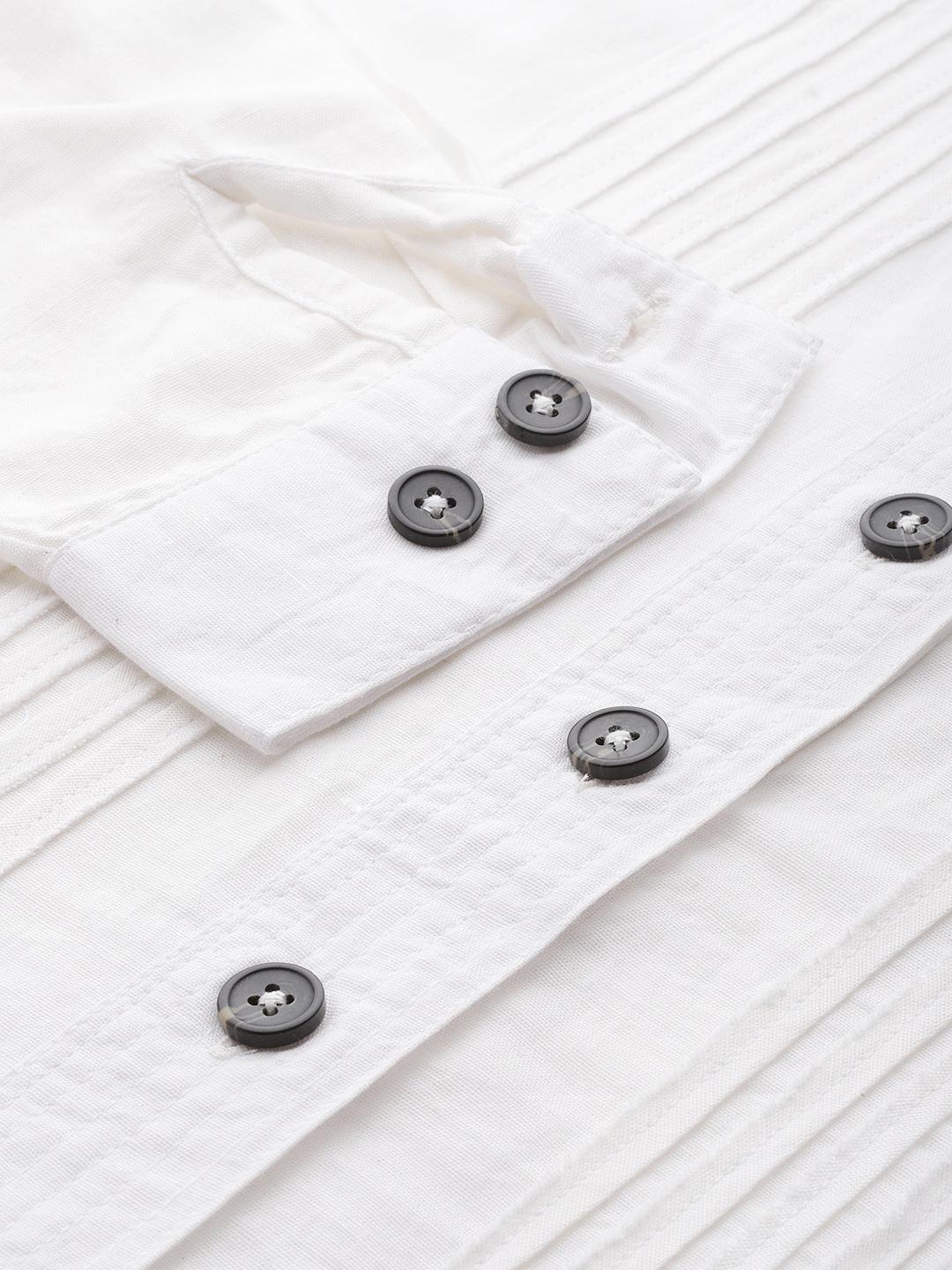 Scoup white-linen-shirt-with-raw-edge-patched-pleat-detail