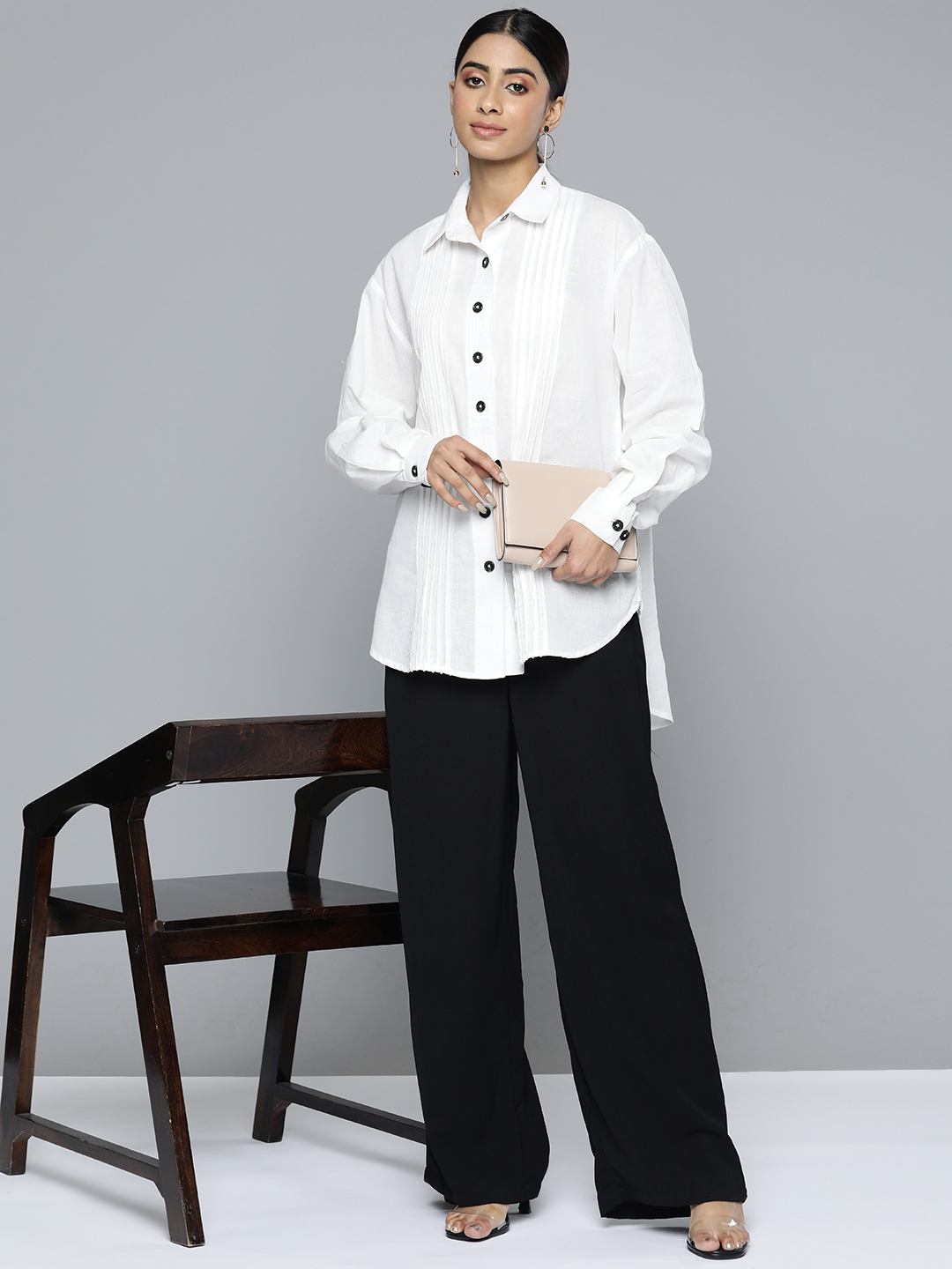 Scoup white-linen-shirt-with-raw-edge-patched-pleat-detail