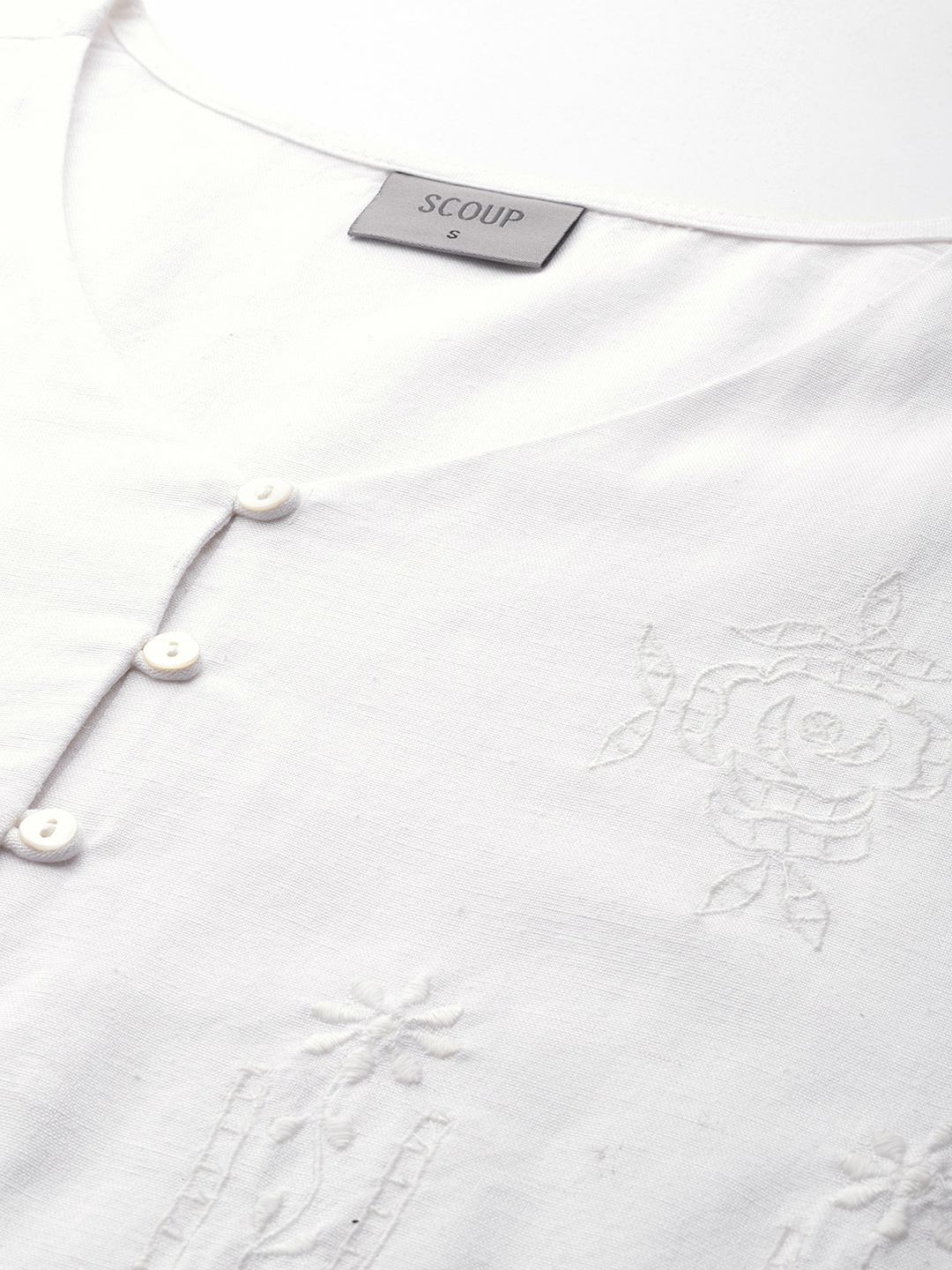 Scoup white-v-neckline-embroidered-top-with-bell-sleeves