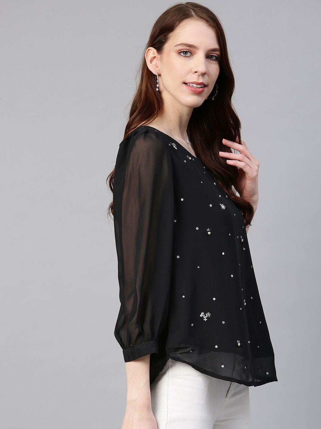 Black Scattered sequin embellished blouse
