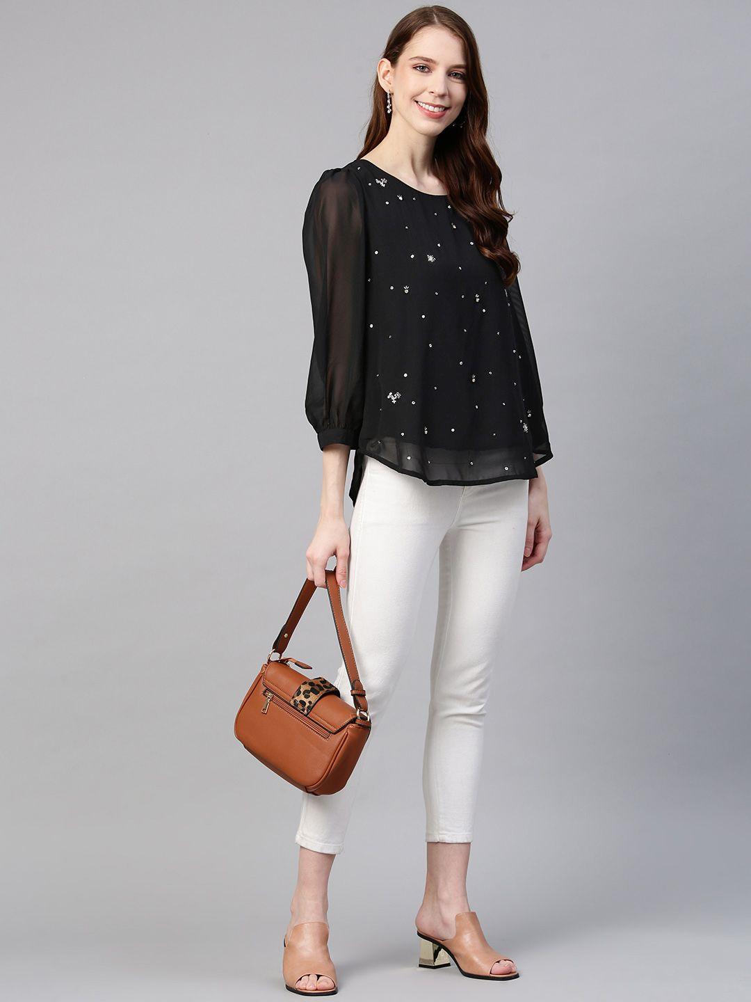 Black Scattered sequin embellished blouse