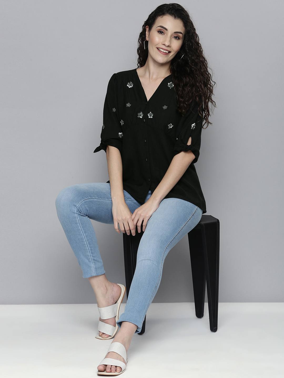 Embellished black top