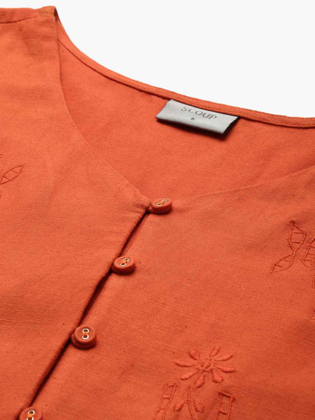 Orange V-Neckline Embroidered Top