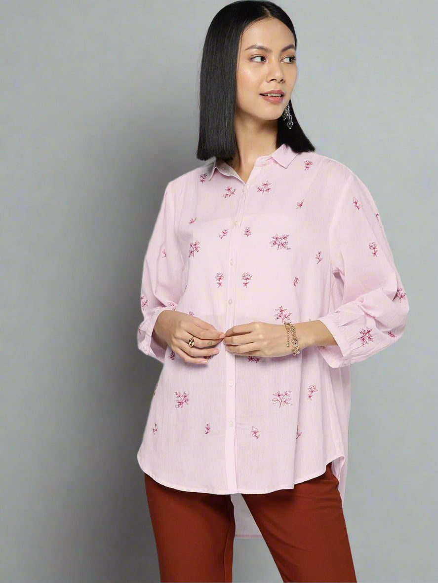 Embroidered mauve shirt