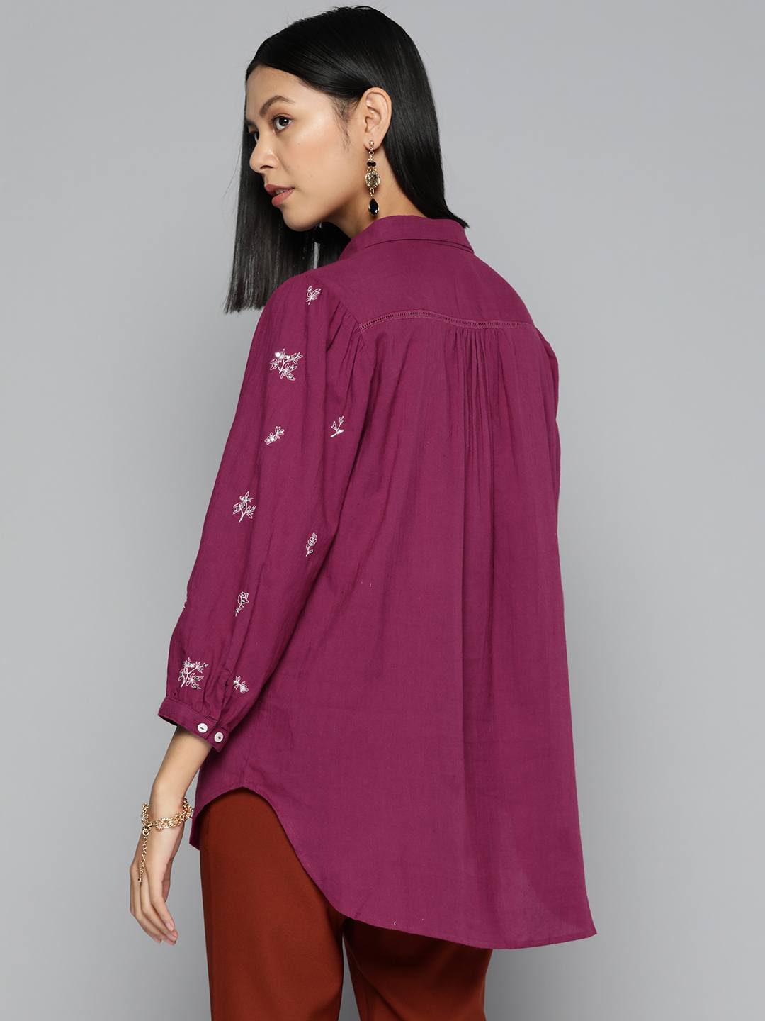 Embroidered burgundy shirt