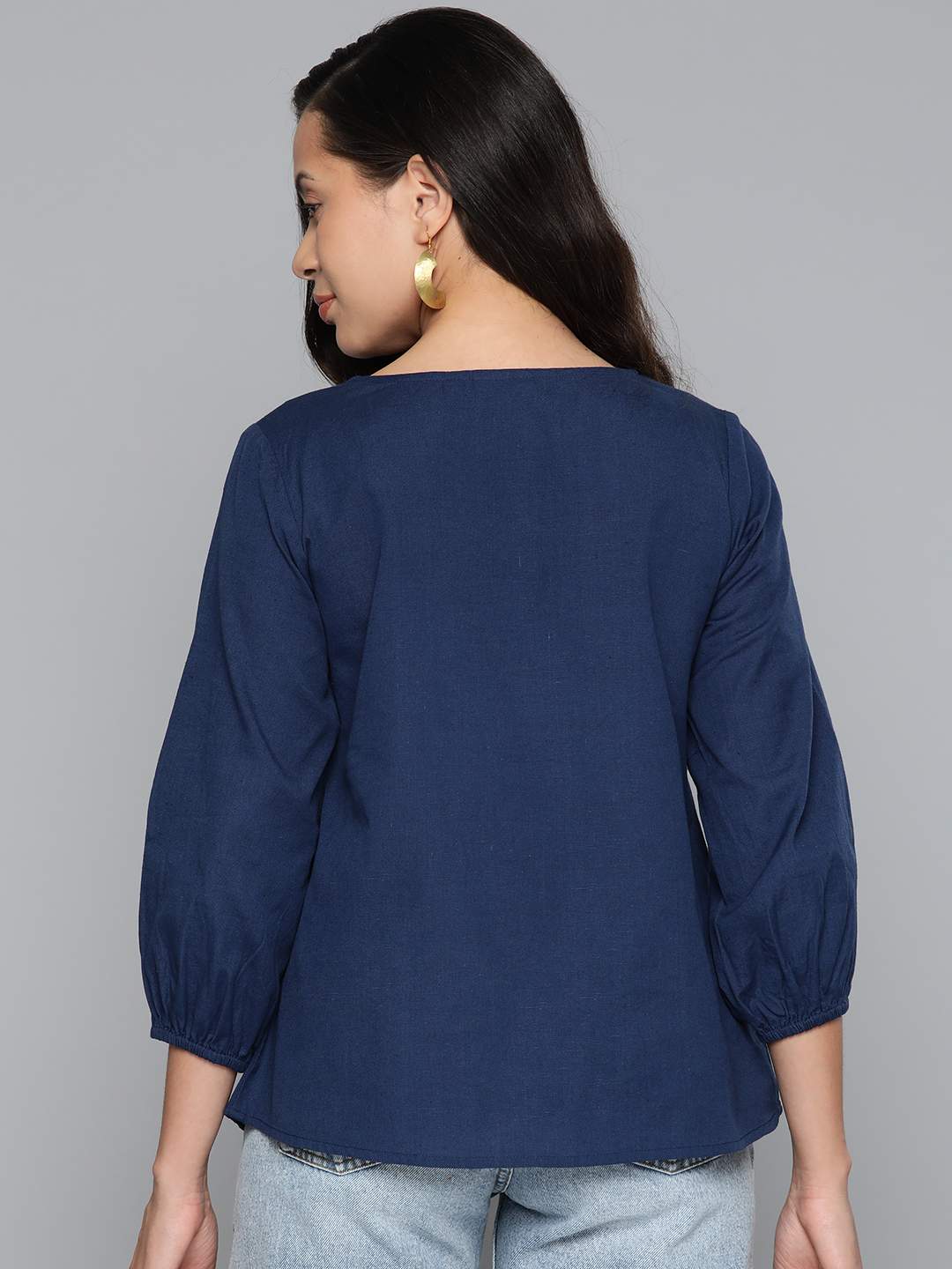 Embroidered blue top