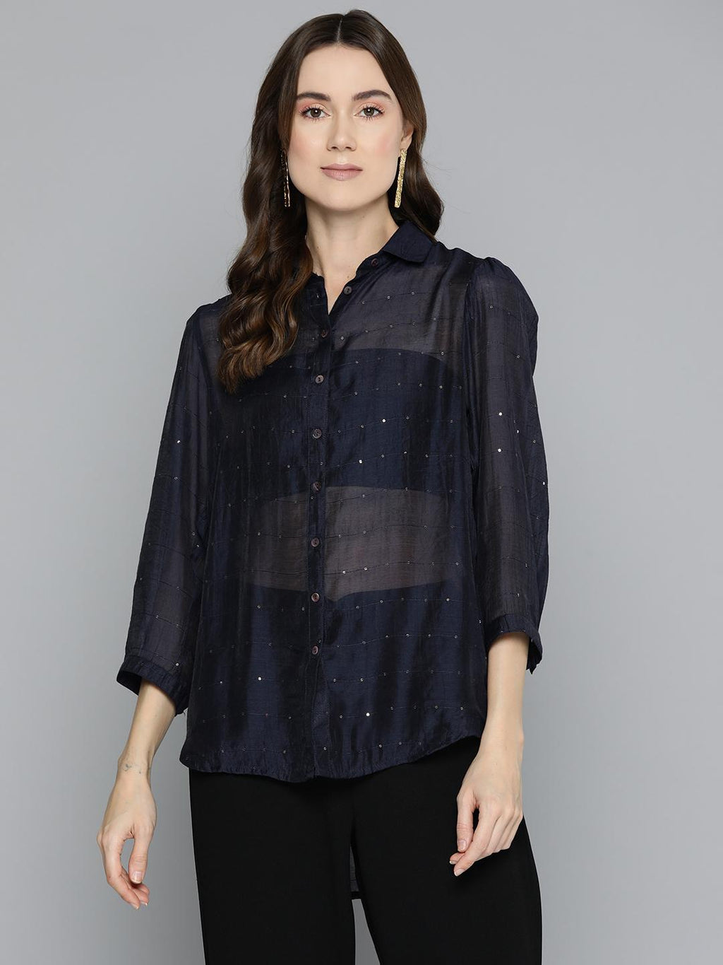 Scoup Navy Blue Sequinned Shirt