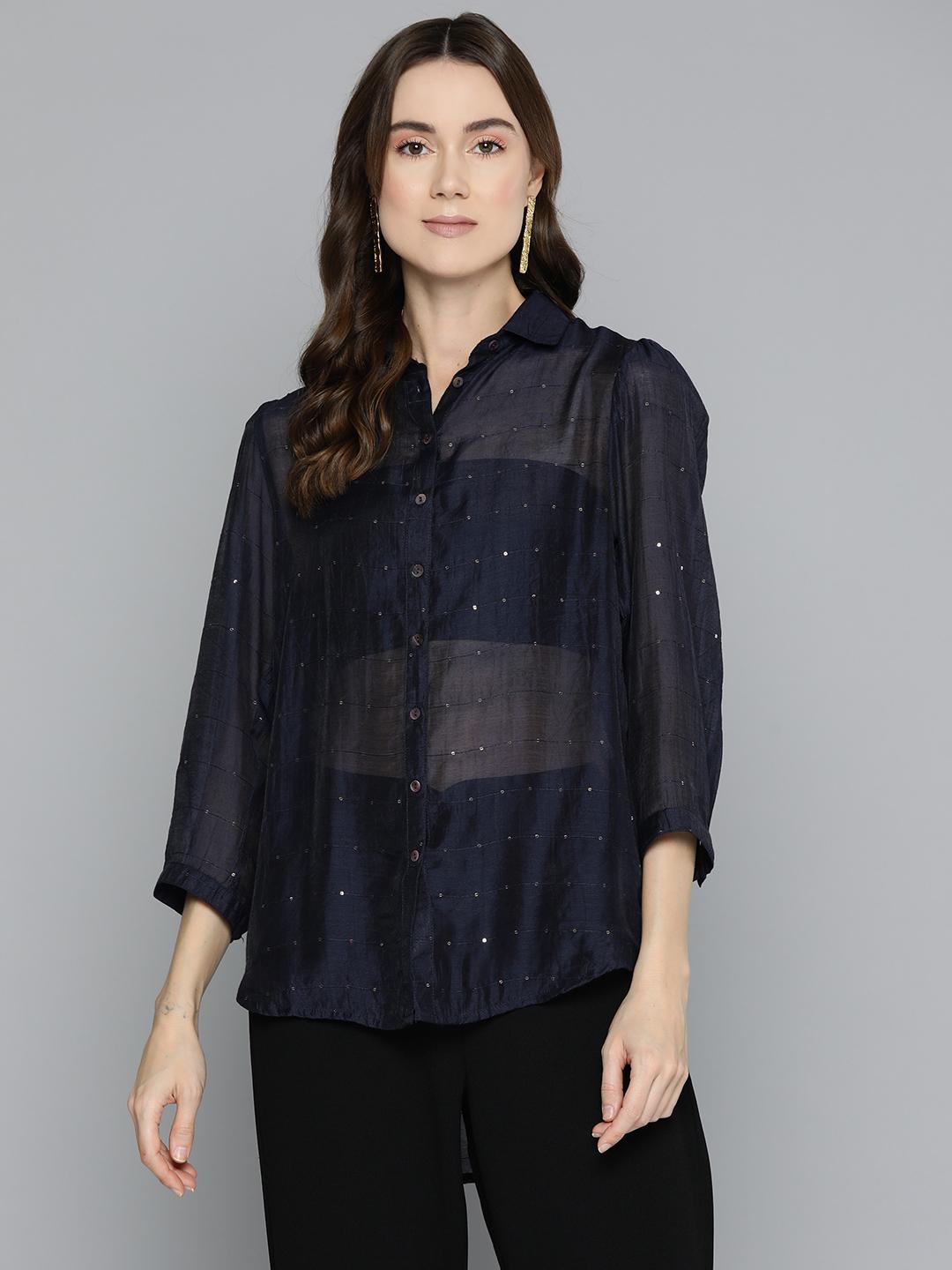 Scoup Navy Blue Sequinned Shirt