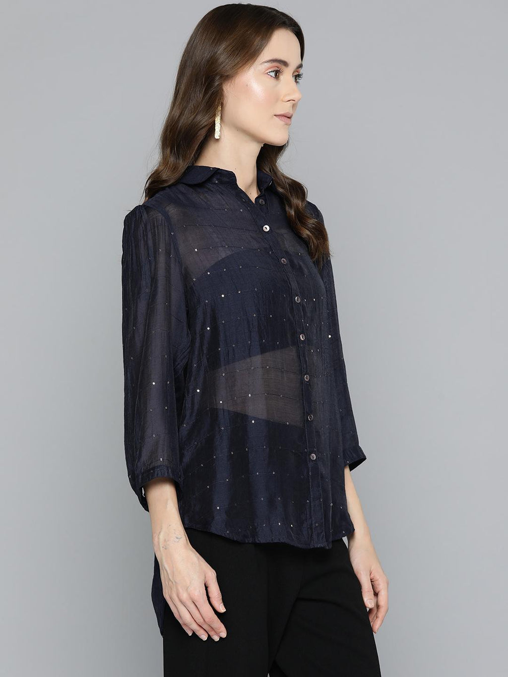 Scoup Navy Blue Sequinned Shirt