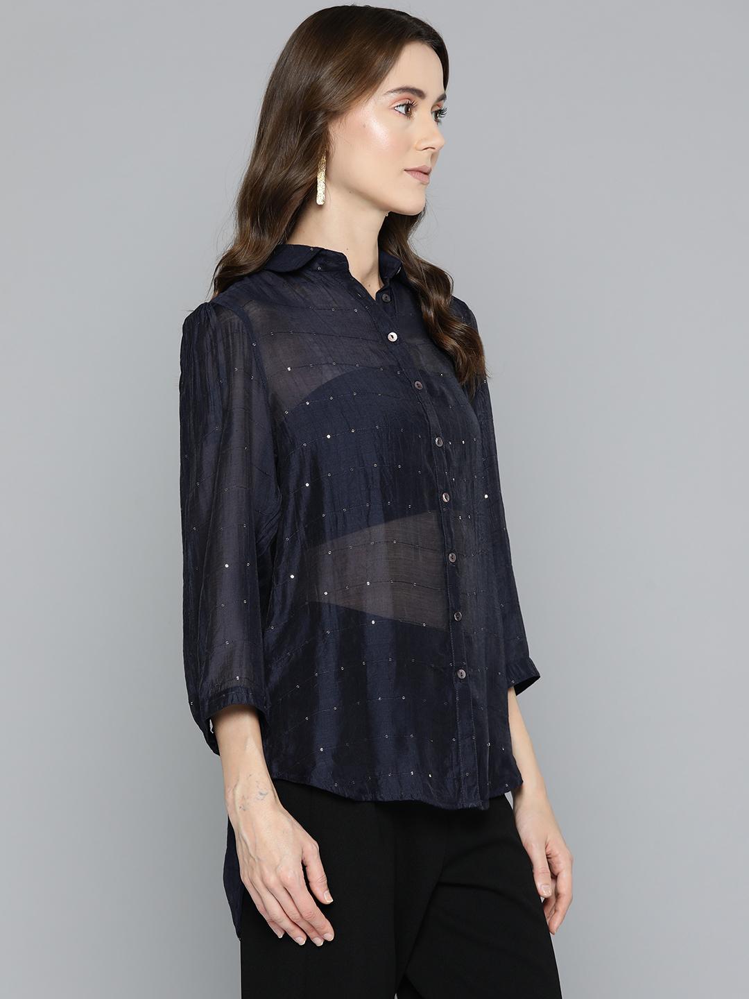 Scoup Navy Blue Sequinned Shirt