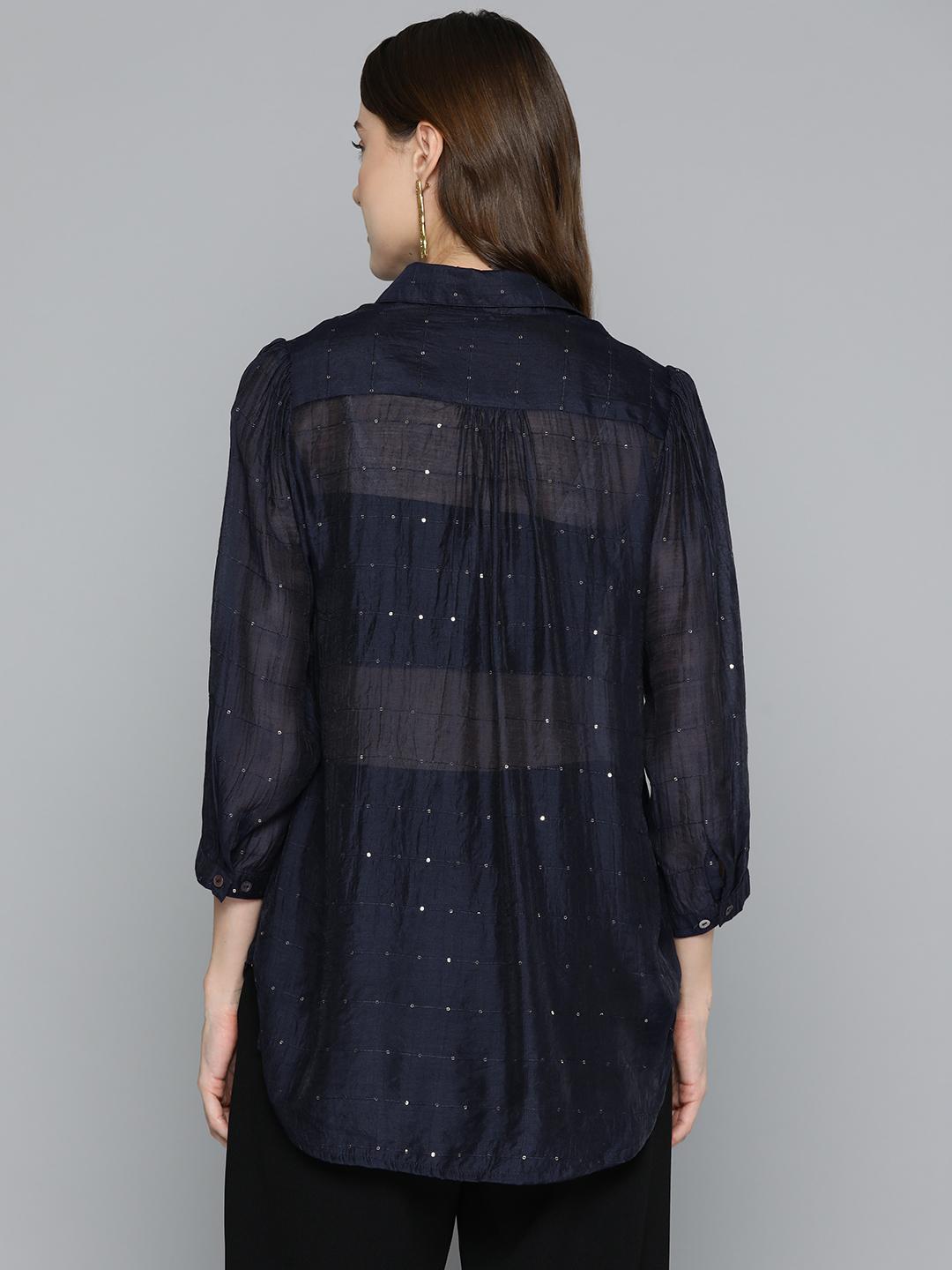 Scoup Navy Blue Sequinned Shirt