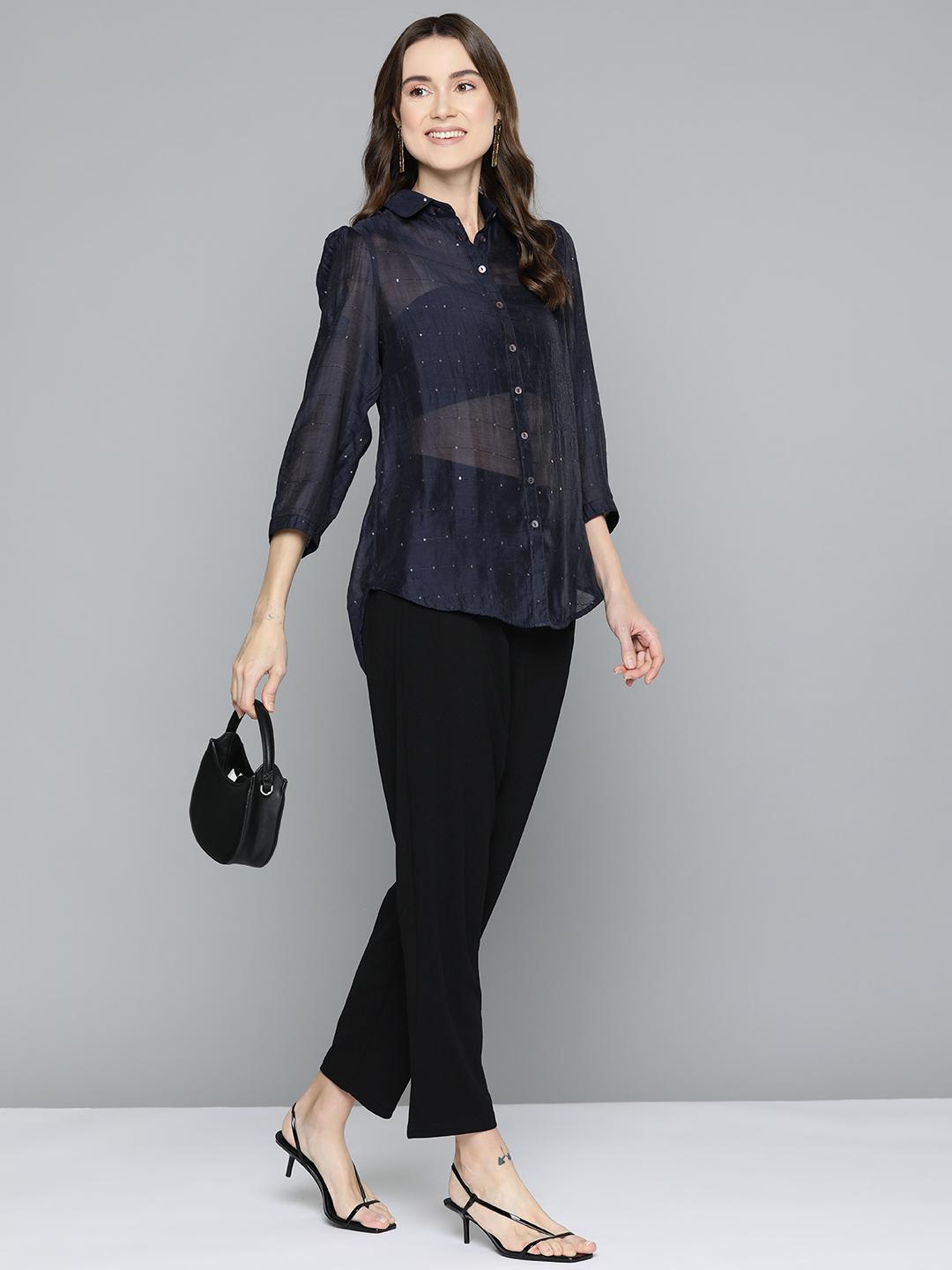 Scoup Navy Blue Sequinned Shirt