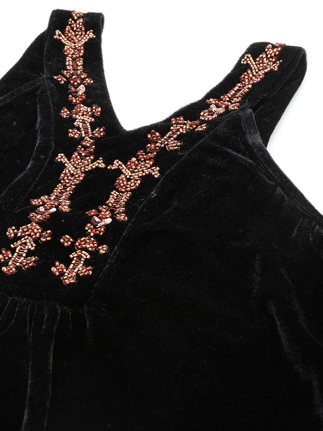 Black Embellished Strappy Velvet Top