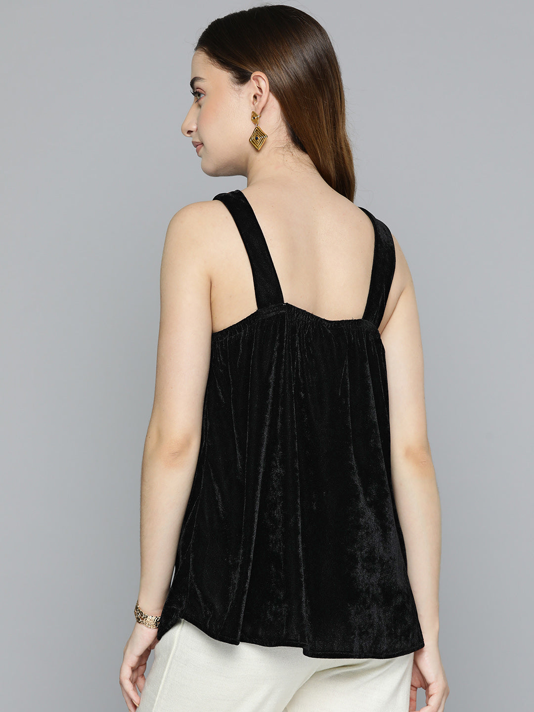 Black Embellished Strappy Velvet Top