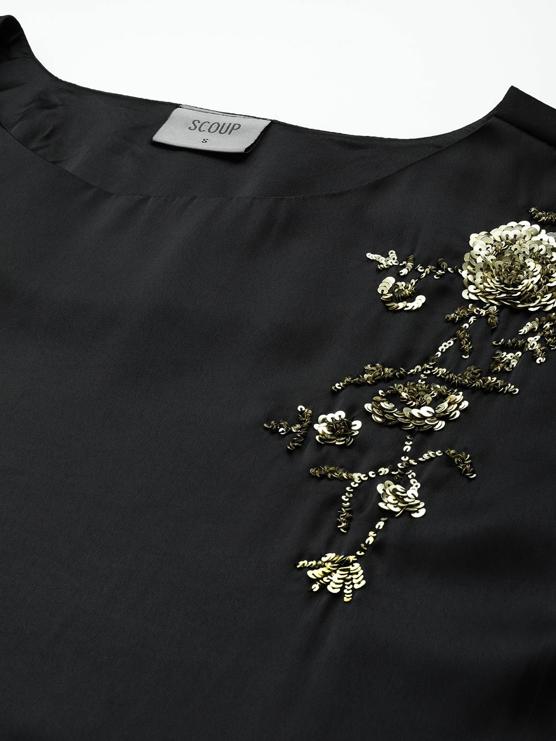 Scoup Black Embellished Satin Party Top
