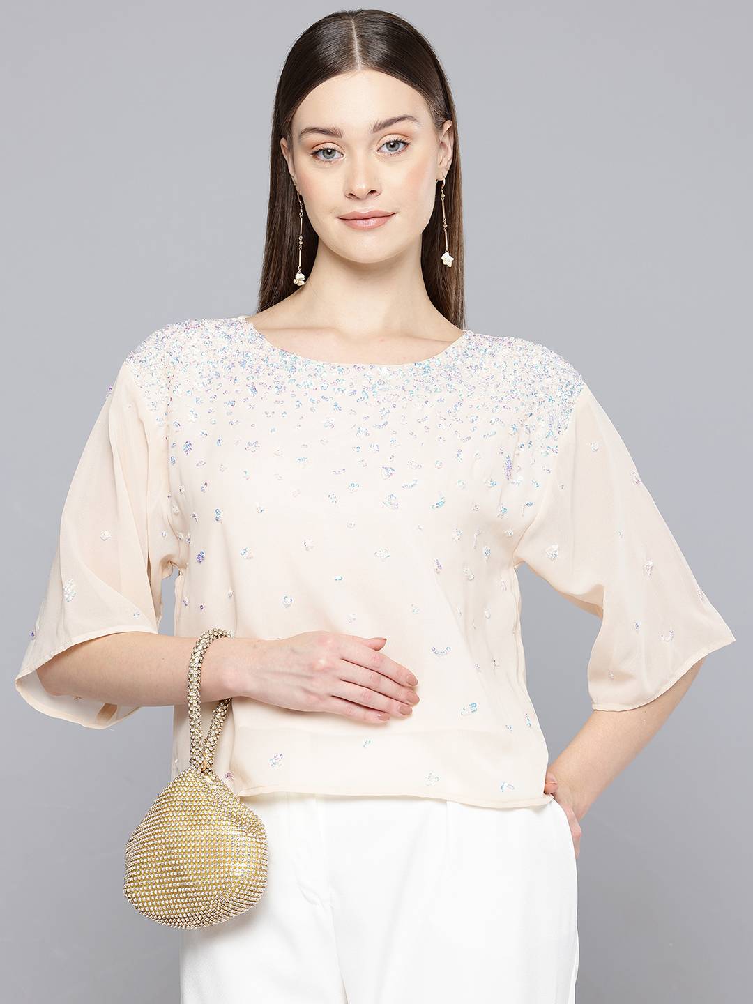 Scoup Embellished Georgette Boxy Top