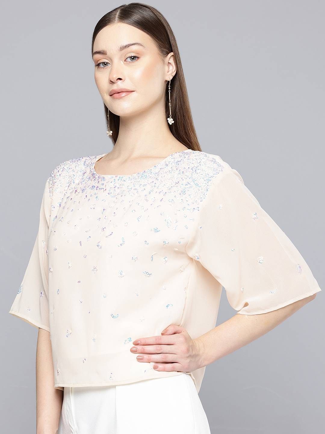 Scoup Embellished Georgette Boxy Top