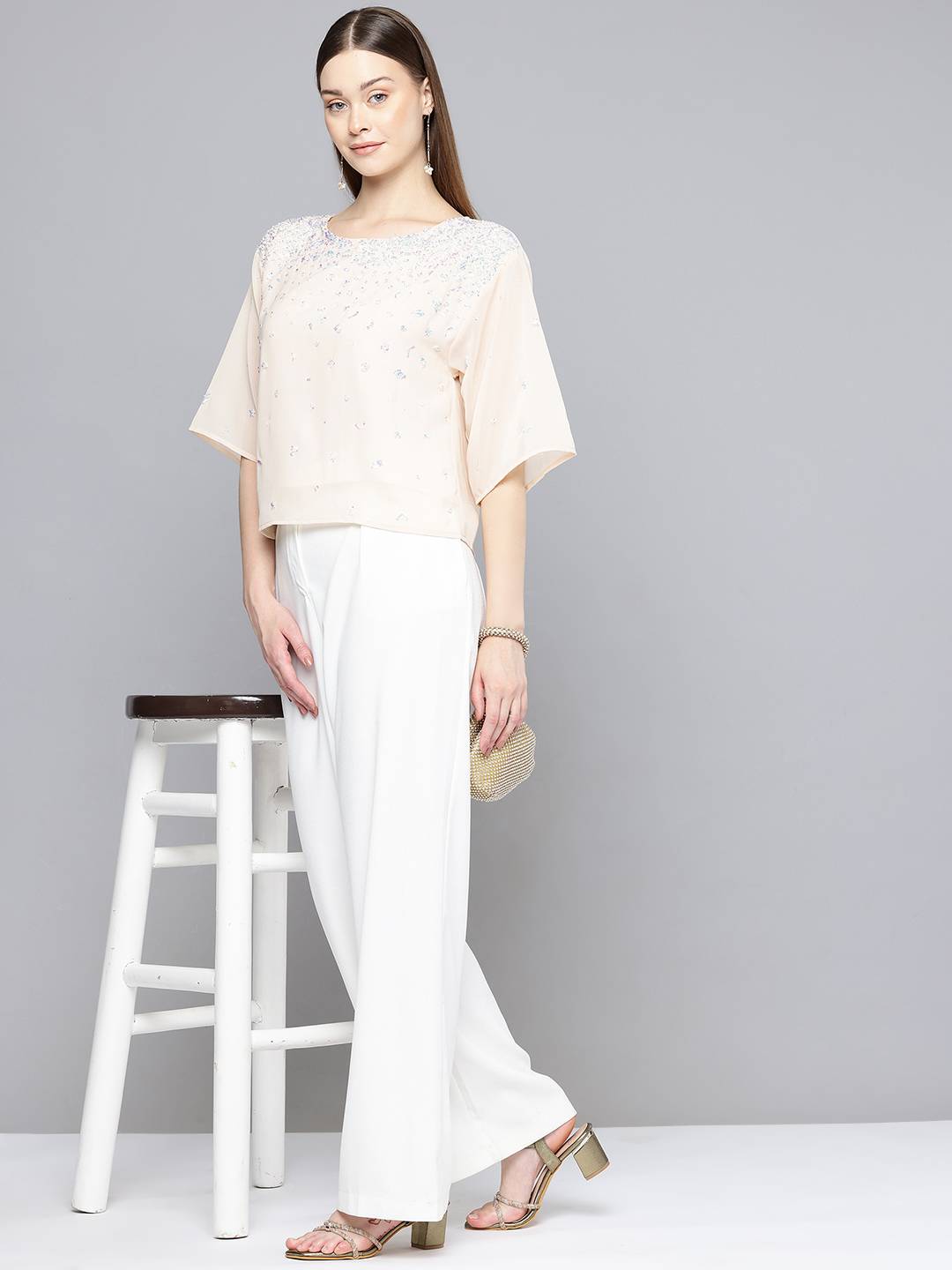 Scoup Embellished Georgette Boxy Top
