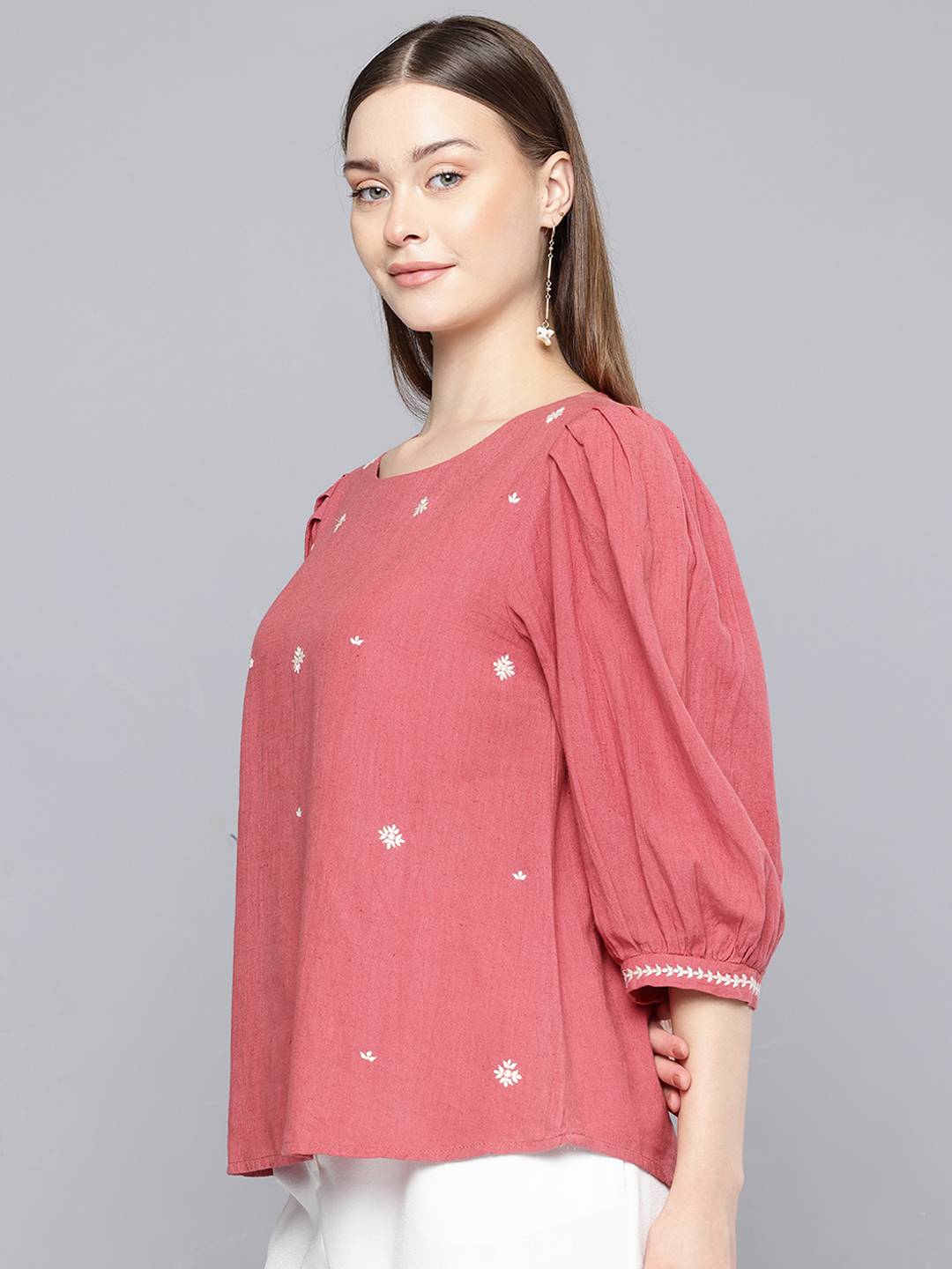 Scoup Floral Embroidered Linen Top
