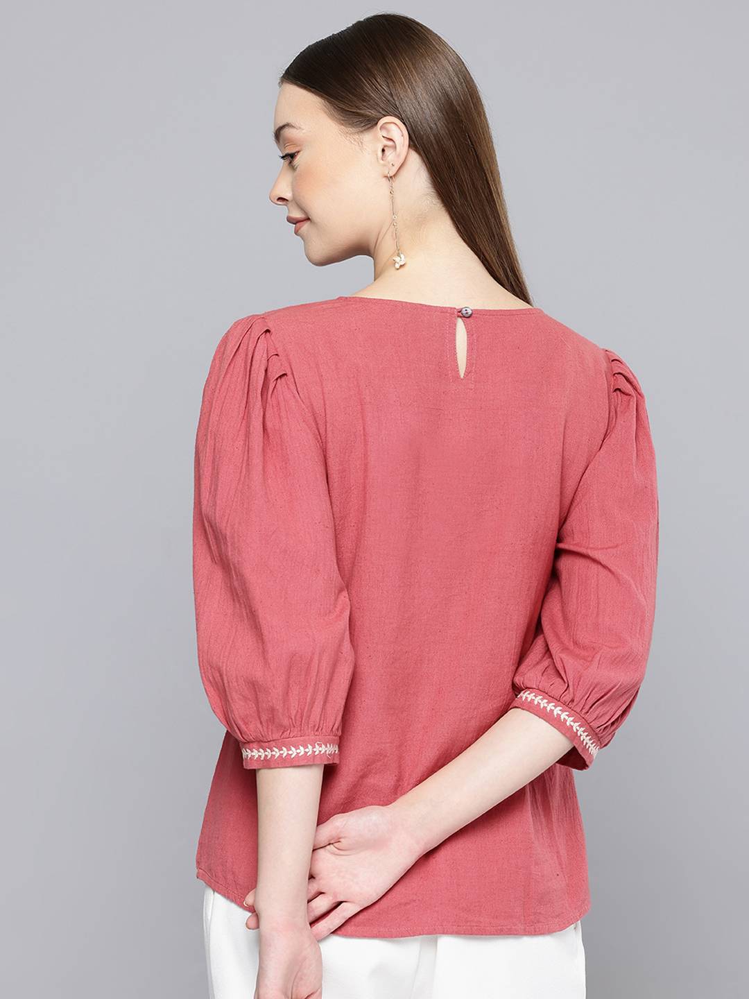Scoup Floral Embroidered Linen Top