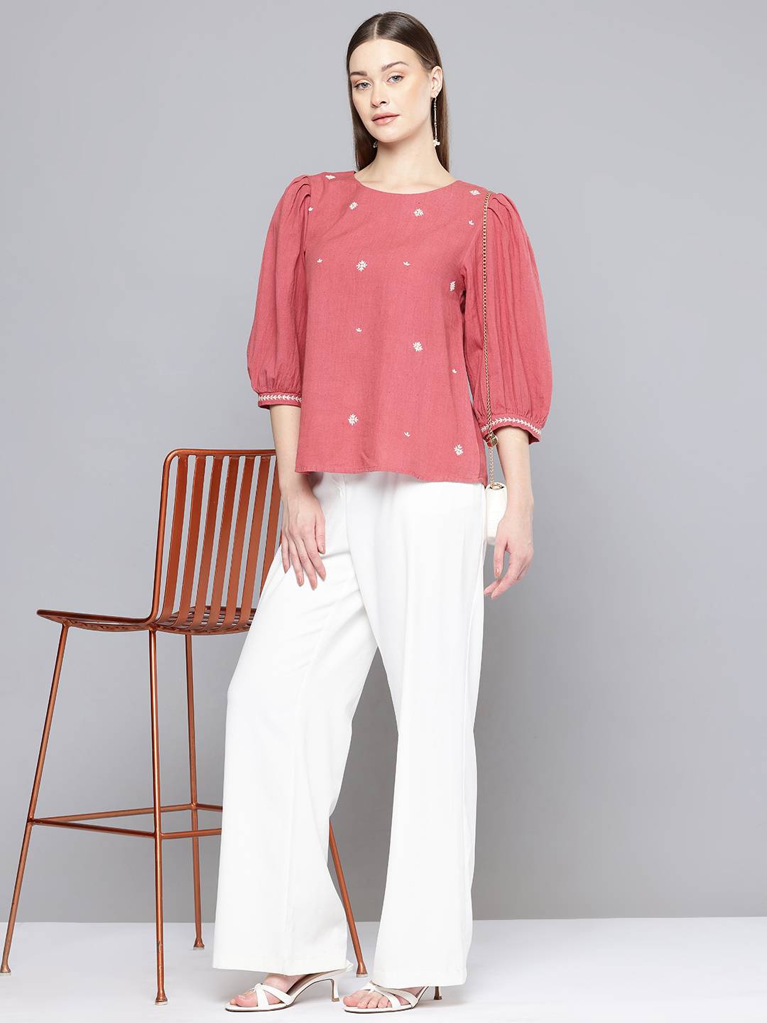 Scoup Floral Embroidered Linen Top
